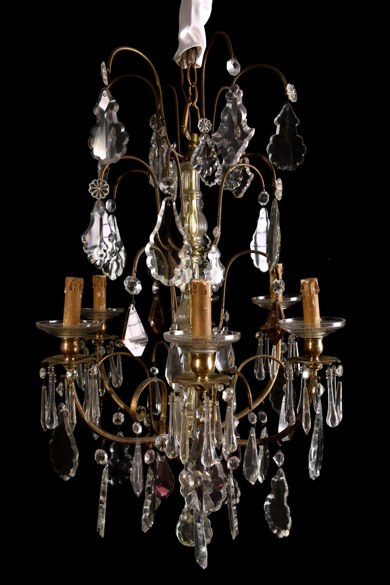 Proantic: Lustre Napoleon III De Style Louis XV. Bronze Doré Et Cris