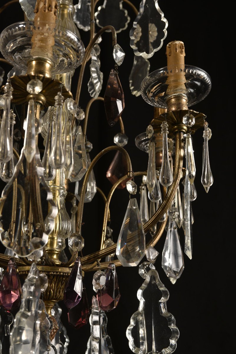 Proantic: Lustre Napoleon III De Style Louis XV. Bronze Doré Et Cris