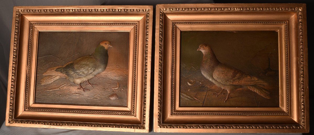 Doves In Repoussé Leather. 1900.-photo-2