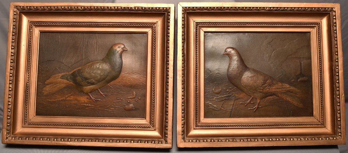 Doves In Repoussé Leather. 1900.-photo-7