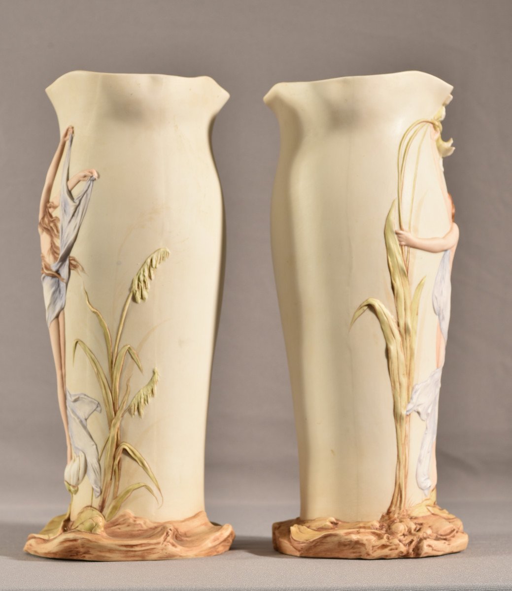Importante Paire De Vases En Biscuit. Art Nouveau 1910-photo-4