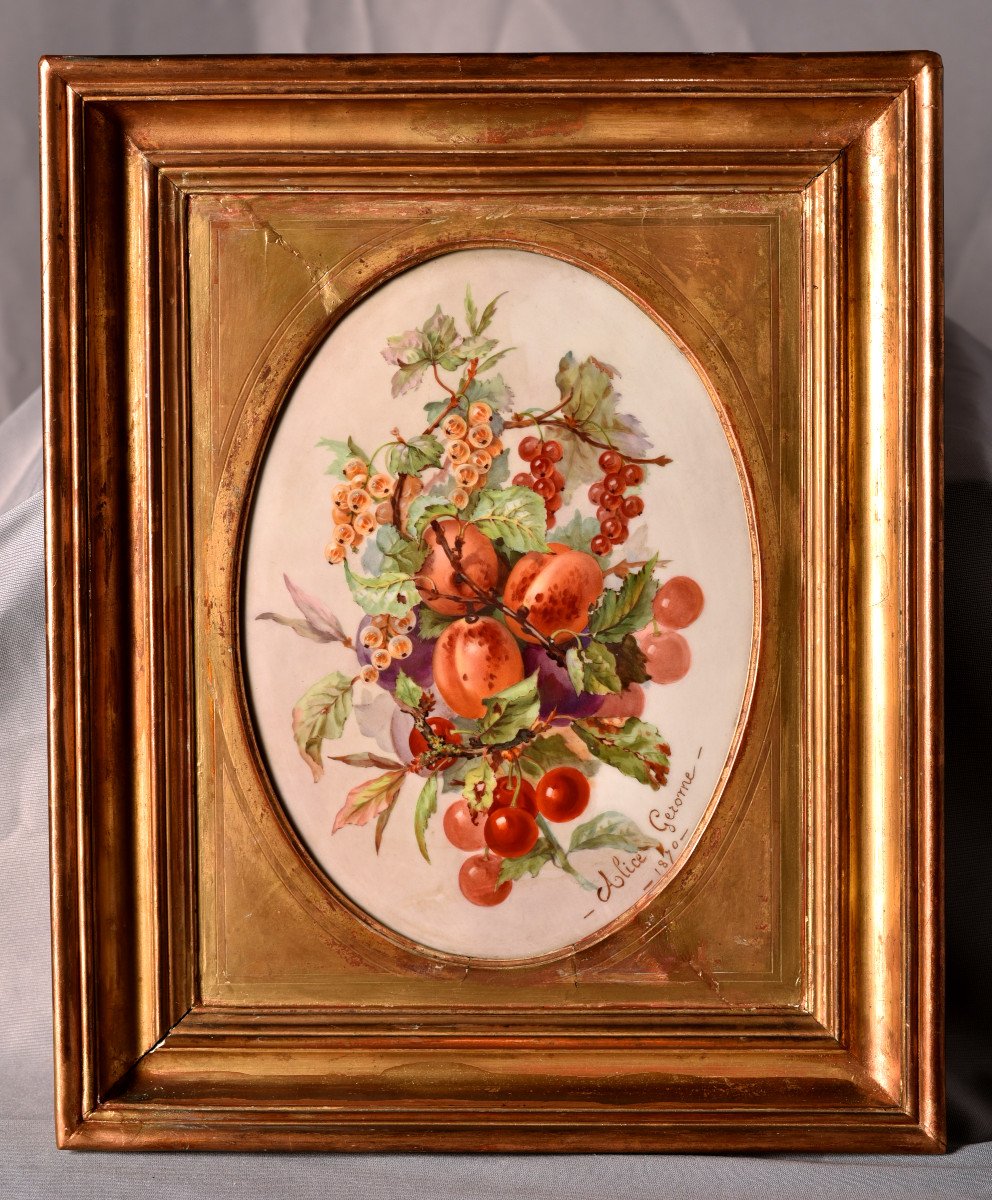 Painting On Porcelain Dated And Signed. XIXth. Alice Gerome.-photo-2