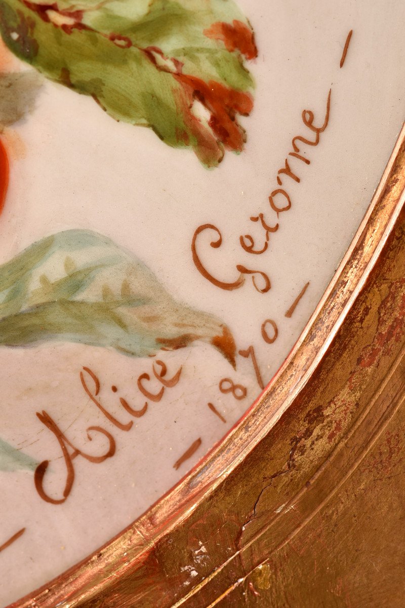 Painting On Porcelain Dated And Signed. XIXth. Alice Gerome.-photo-3