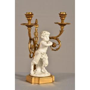 Clodion. Fauna At La Flute De Pan. Napoleon III Candlestick.