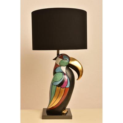 Toucan Porcelain Lamp. Italy 1970. Le Porcellane Manifattura Artistica.