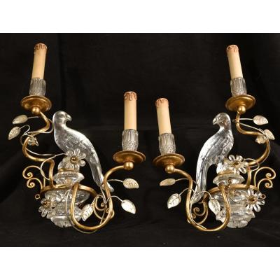 Pair Of Applique To Parrots. Rings Or Banci Style. 1960