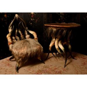 Armchair And Table In Horn And Skin. 1870.