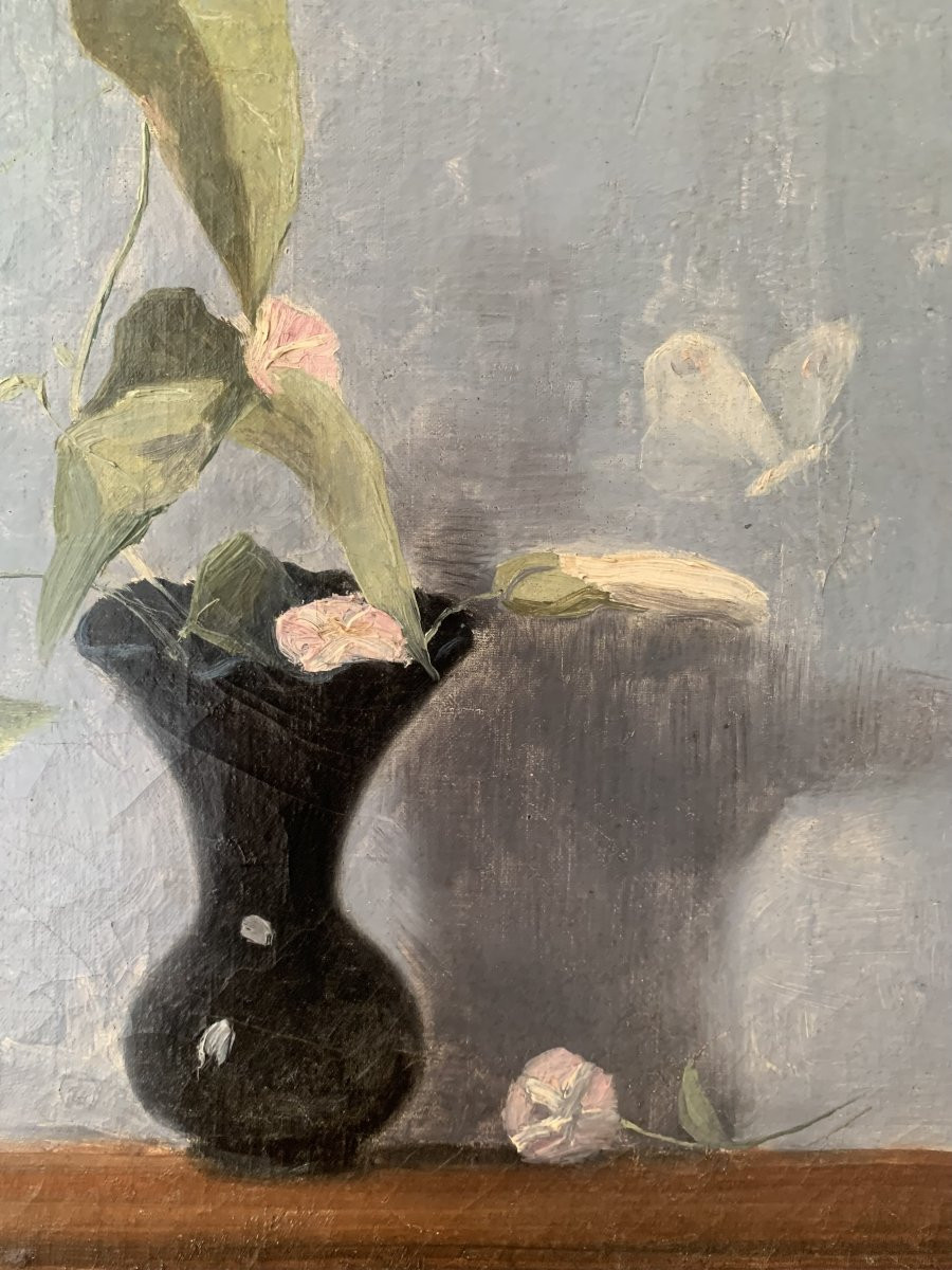 Oil On Canvas Circa 1910 - Bindweed And The Butterfly -photo-3