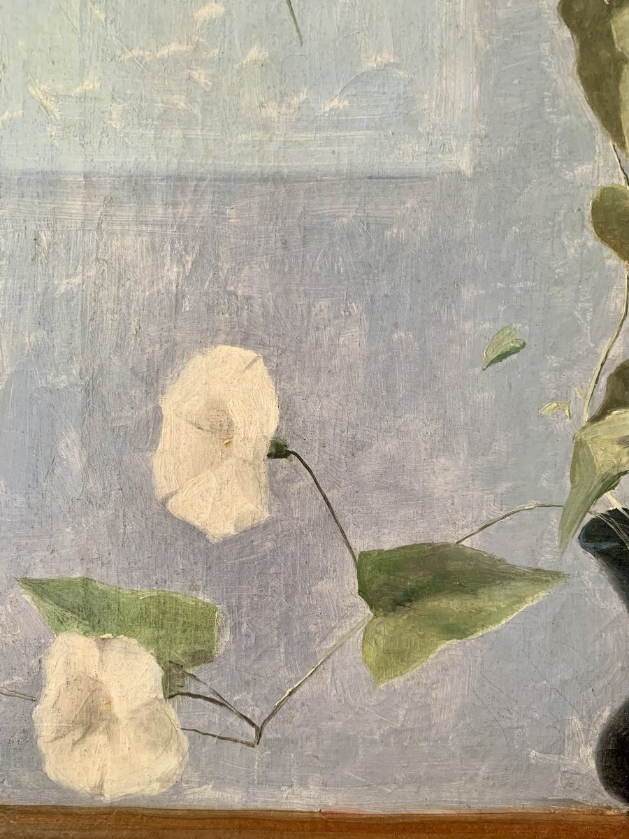 Oil On Canvas Circa 1910 - Bindweed And The Butterfly -photo-1