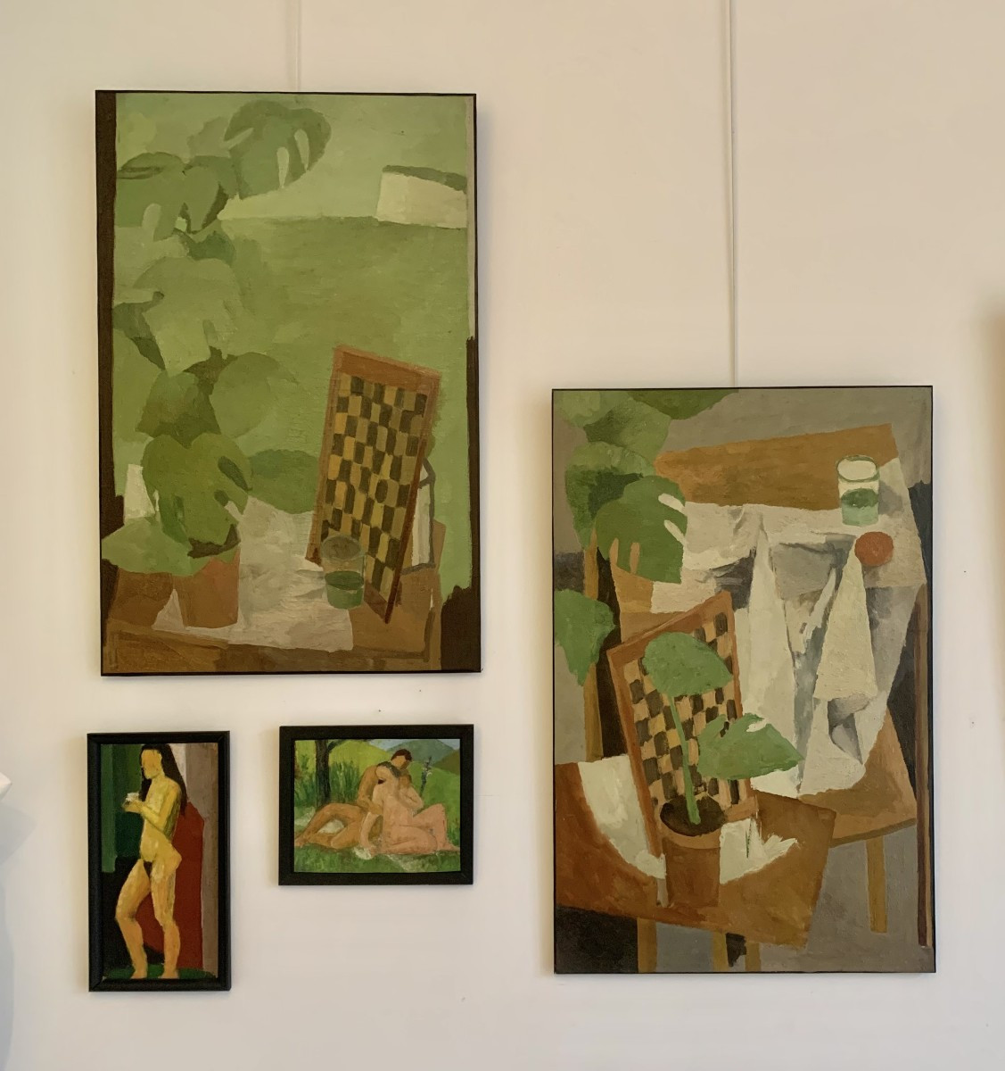 Pierre GOUGEROT  _Nature morte post cubisme:  échiquier, verre et orange , 1950's - échecs -photo-1