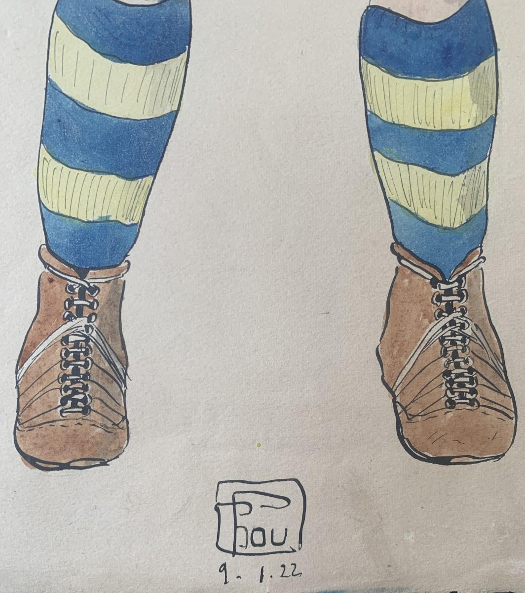 Maurice FRICHOU -  Les rugbymen - Paire de grandes aquarelles - 1922 - rugby -photo-1