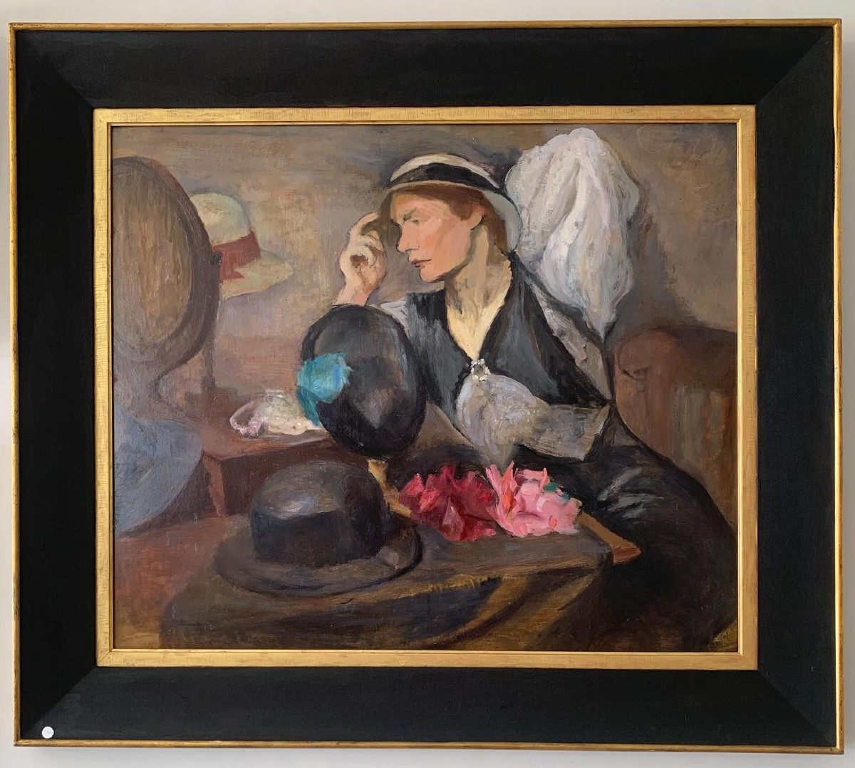 Cécile Hertz Eyrolles - Woman Trying On A Hat - Large Art Deco Painting - 1925-photo-4