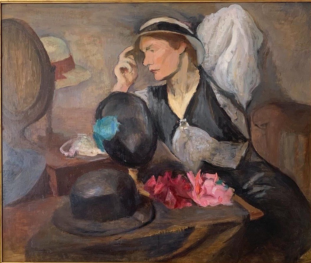 Cécile Hertz Eyrolles - Woman Trying On A Hat - Large Art Deco Painting - 1925