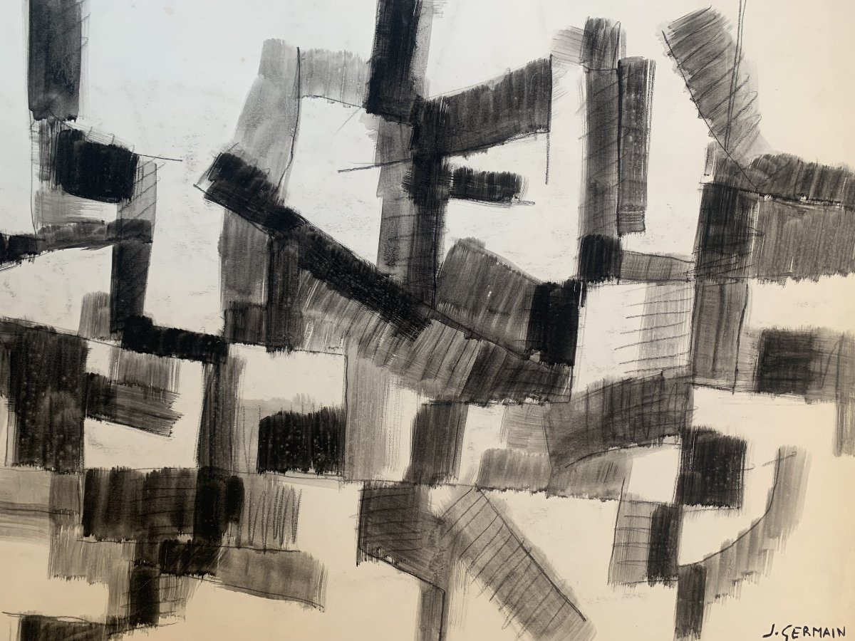 Jacques Germain. Very Large Double-sided Ink And Charcoal Drawing - Circa 1950-photo-3