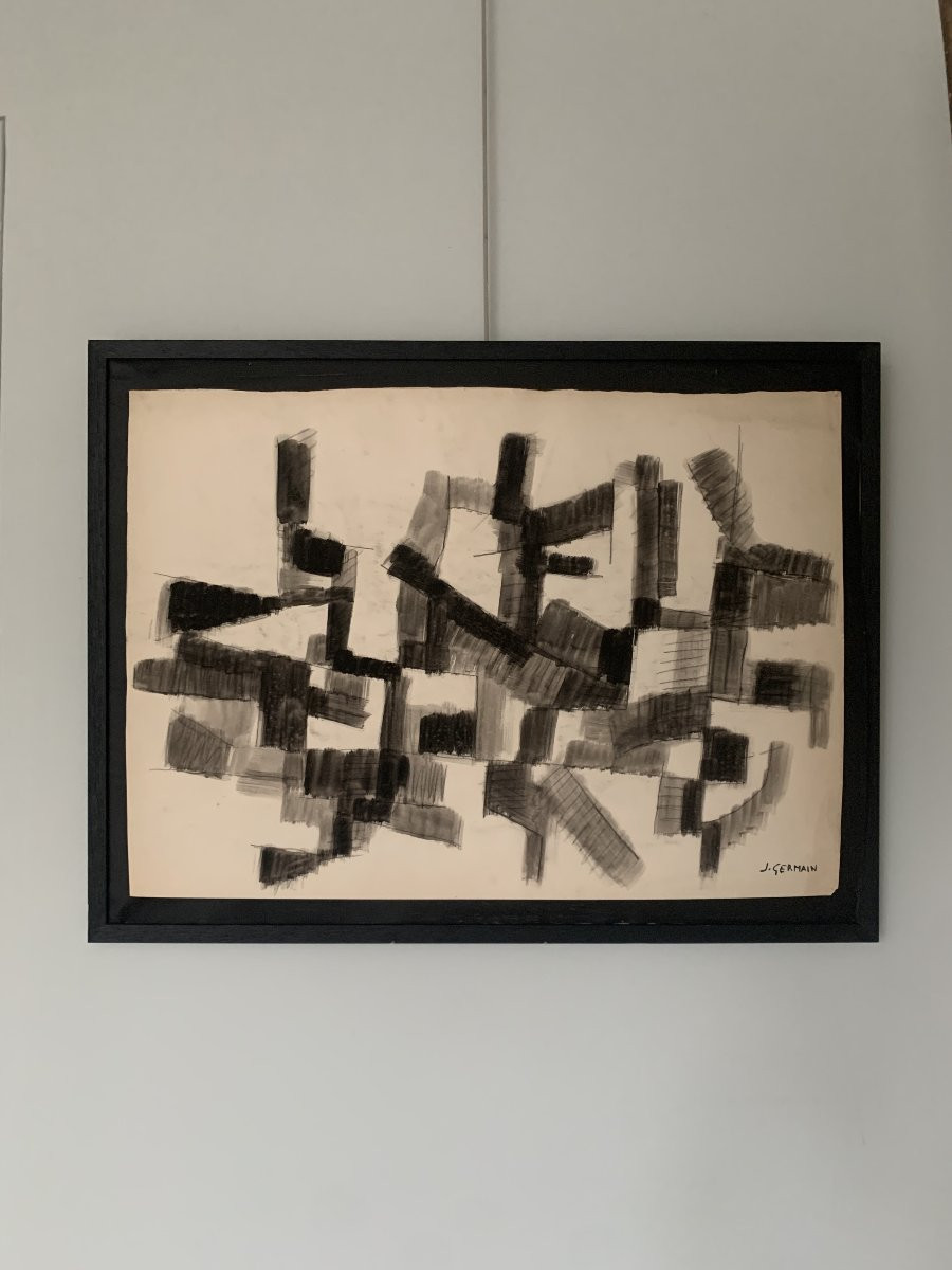 Jacques Germain. Very Large Double-sided Ink And Charcoal Drawing - Circa 1950-photo-4