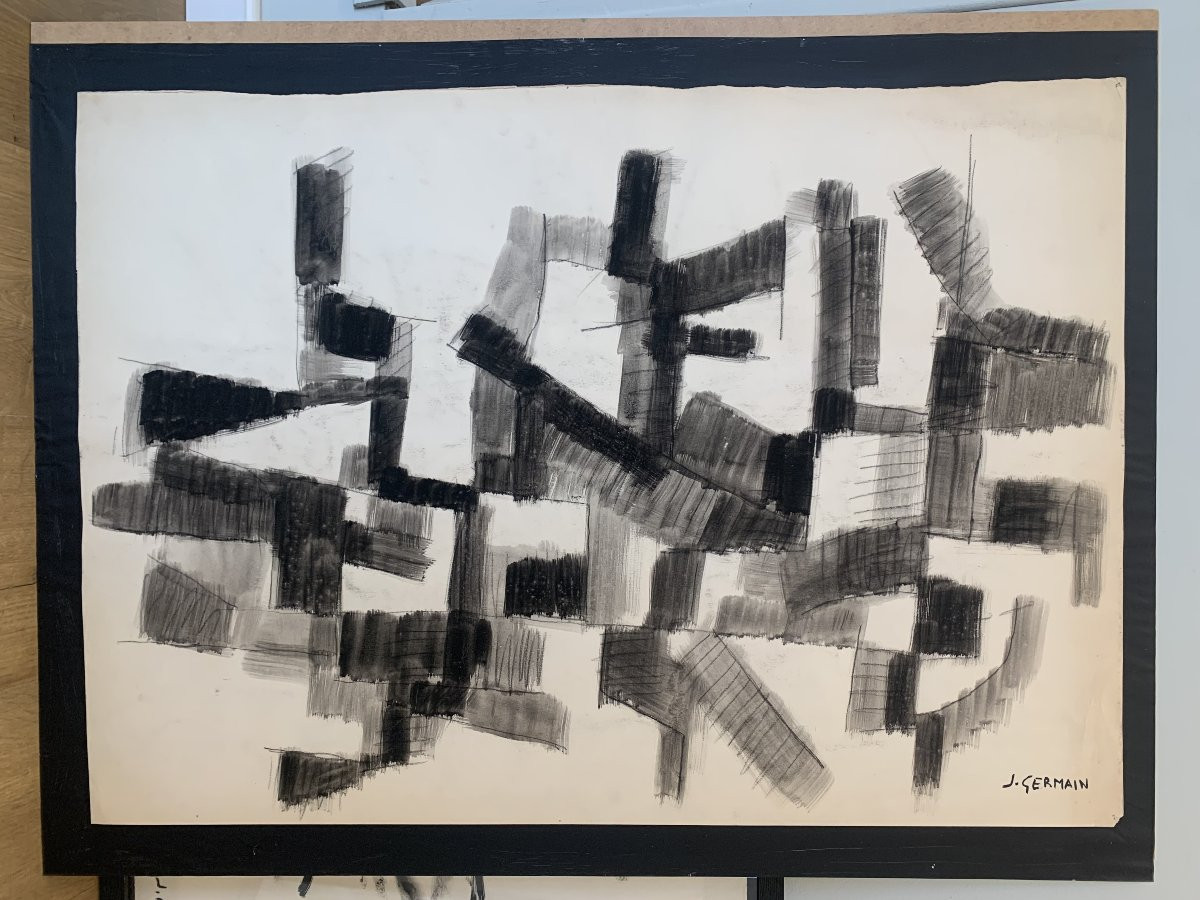 Jacques Germain. Very Large Double-sided Ink And Charcoal Drawing - Circa 1950-photo-1