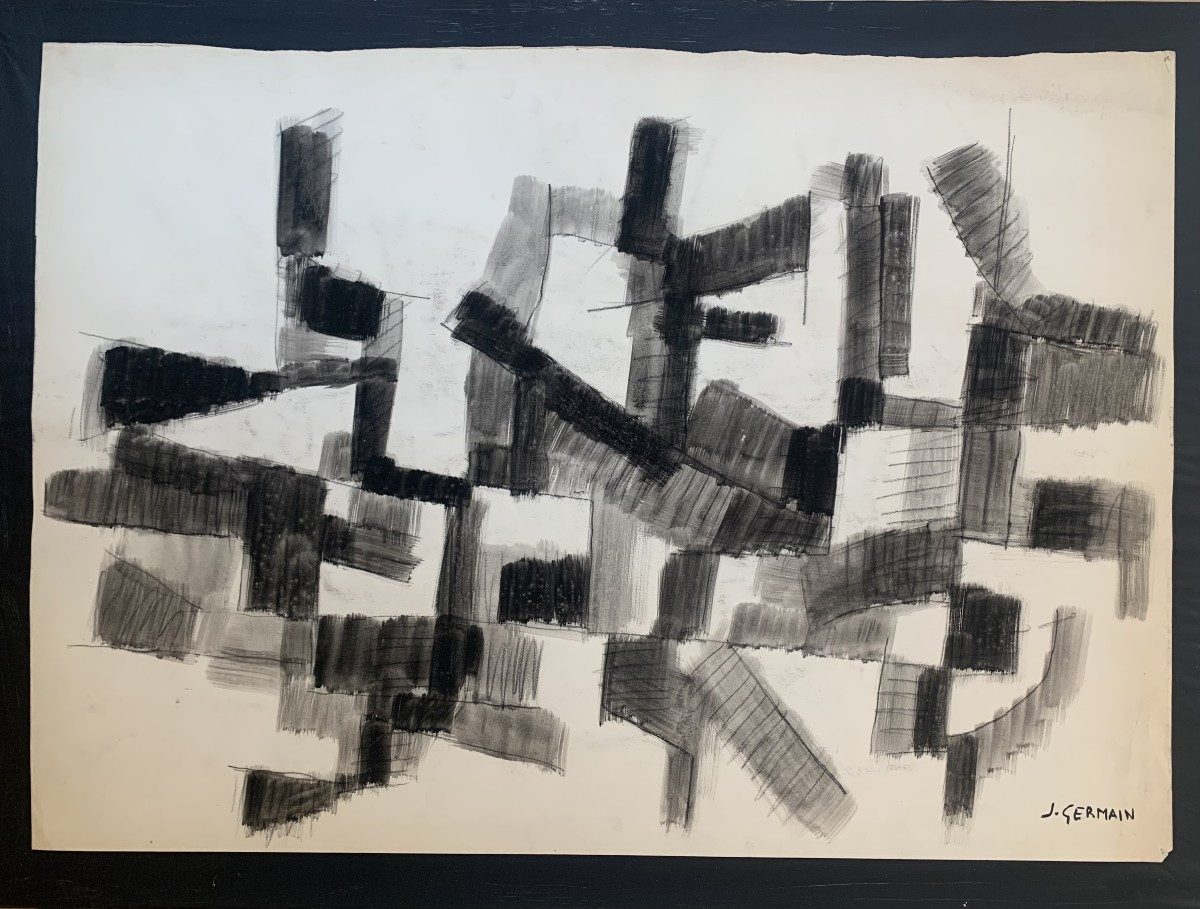 Jacques Germain. Very Large Double-sided Ink And Charcoal Drawing - Circa 1950