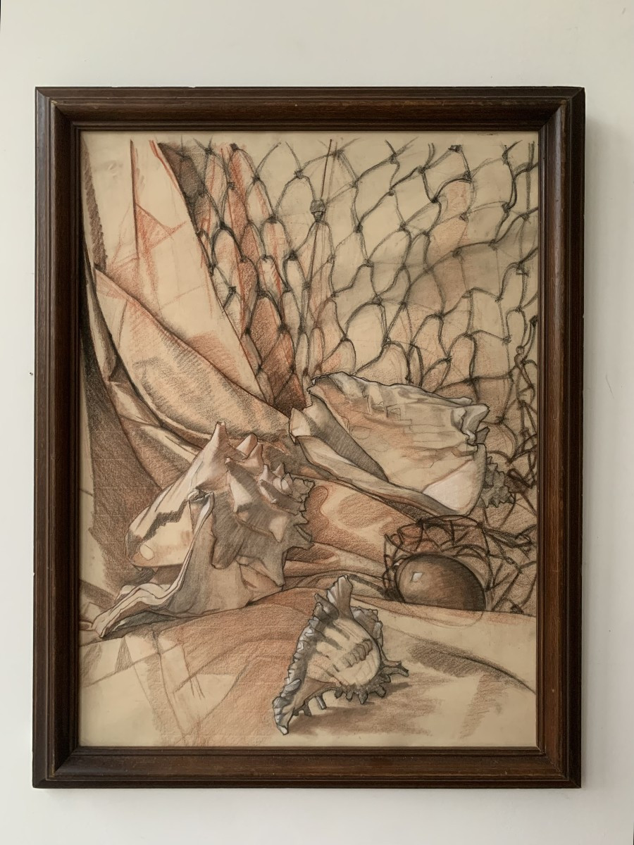 Seashells In A Net, Large Drawing 1978 - Surrealism - Hyperrealism