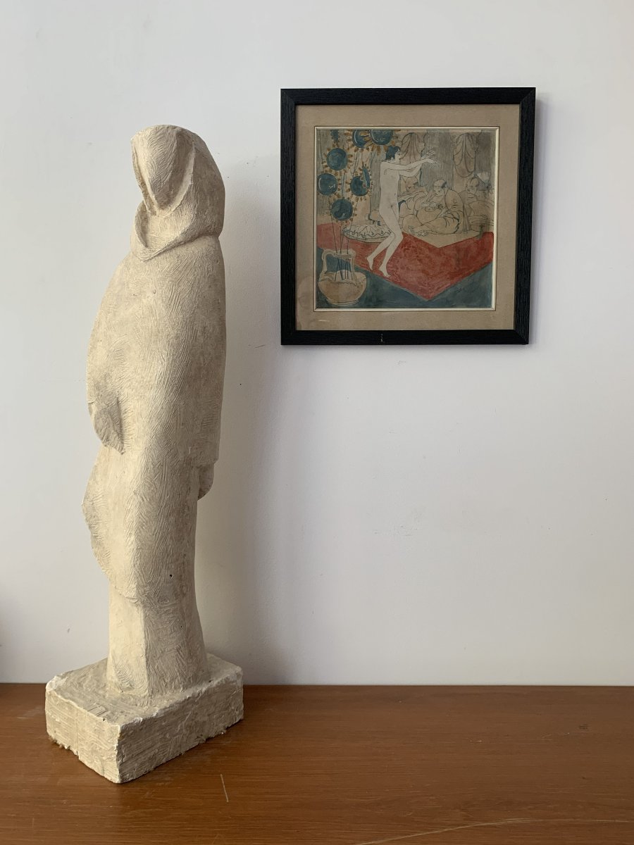 sculpture André LONGEON - femme drapée - Plâtre d'atelier - vers 1950-photo-2