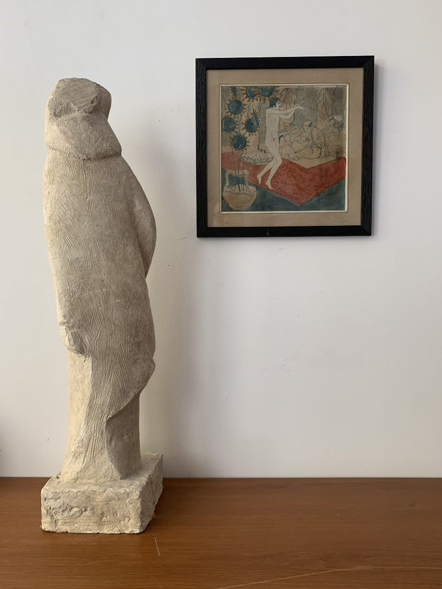 sculpture André LONGEON - femme drapée - Plâtre d'atelier - vers 1950-photo-3