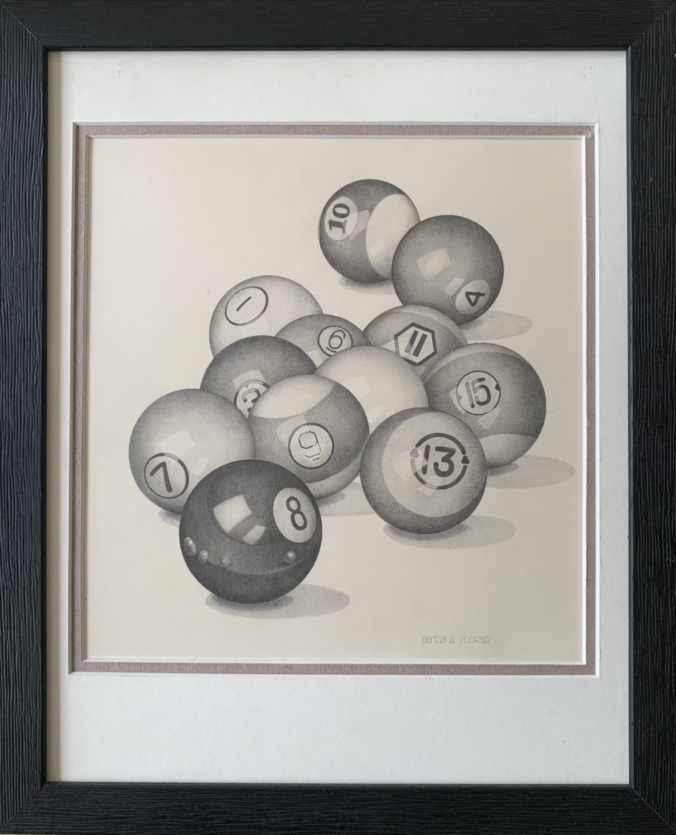 Barbara MORSE ( 1947-2003) américaine - boules de billard - dessin - hyperréalisme. -photo-2