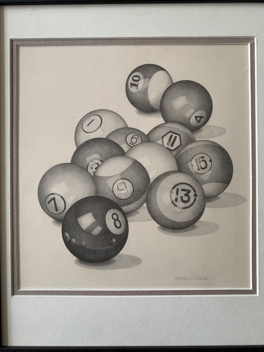 Barbara MORSE ( 1947-2003) américaine - boules de billard - dessin - hyperréalisme. -photo-2
