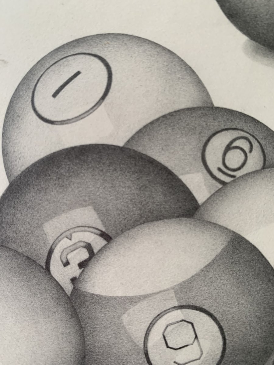 Barbara MORSE ( 1947-2003) américaine - boules de billard - dessin - hyperréalisme. -photo-4