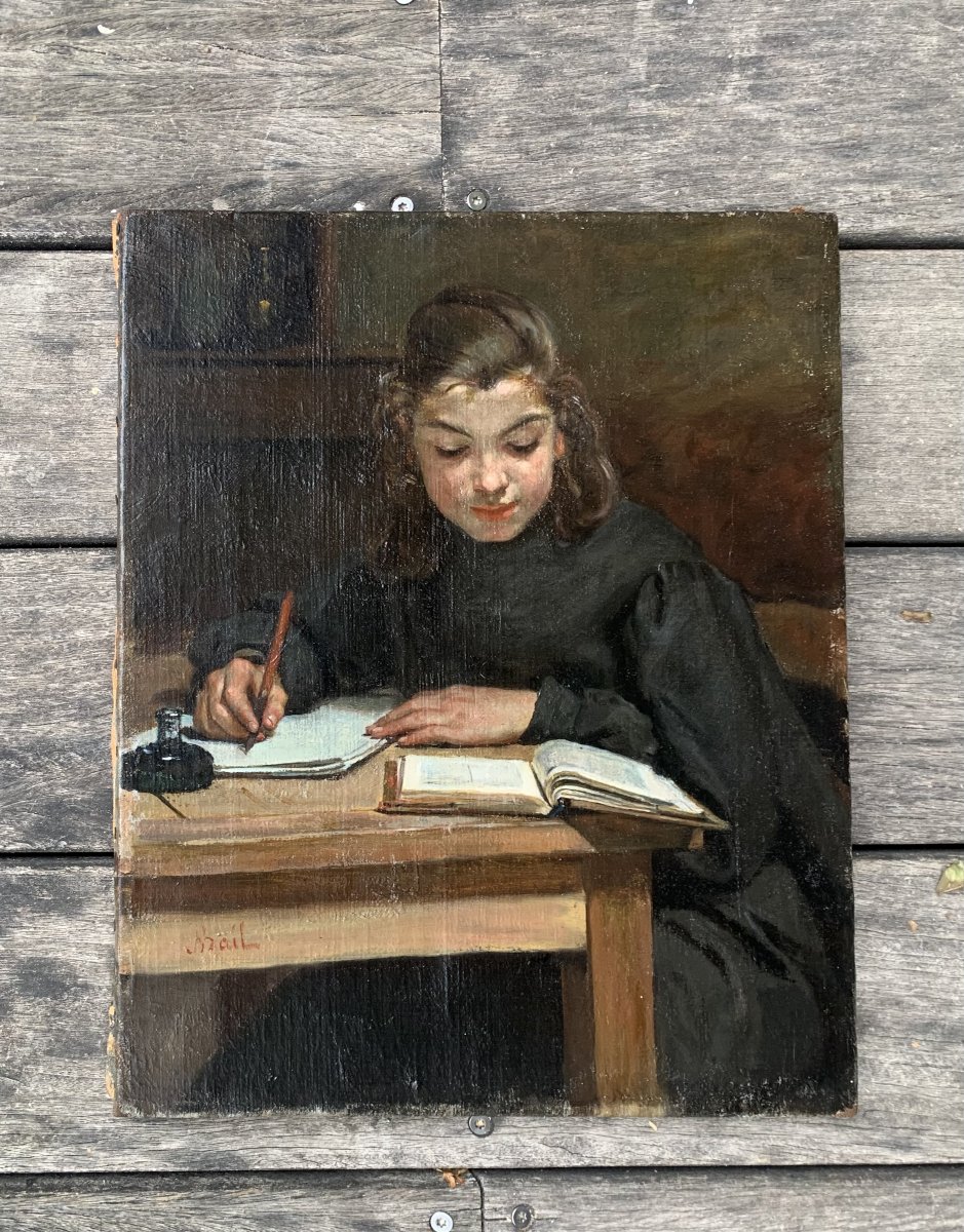 Joseph BAIL, L'Ecolière, huile sur toile - Réalisme, Ribot, Bonvin-photo-4