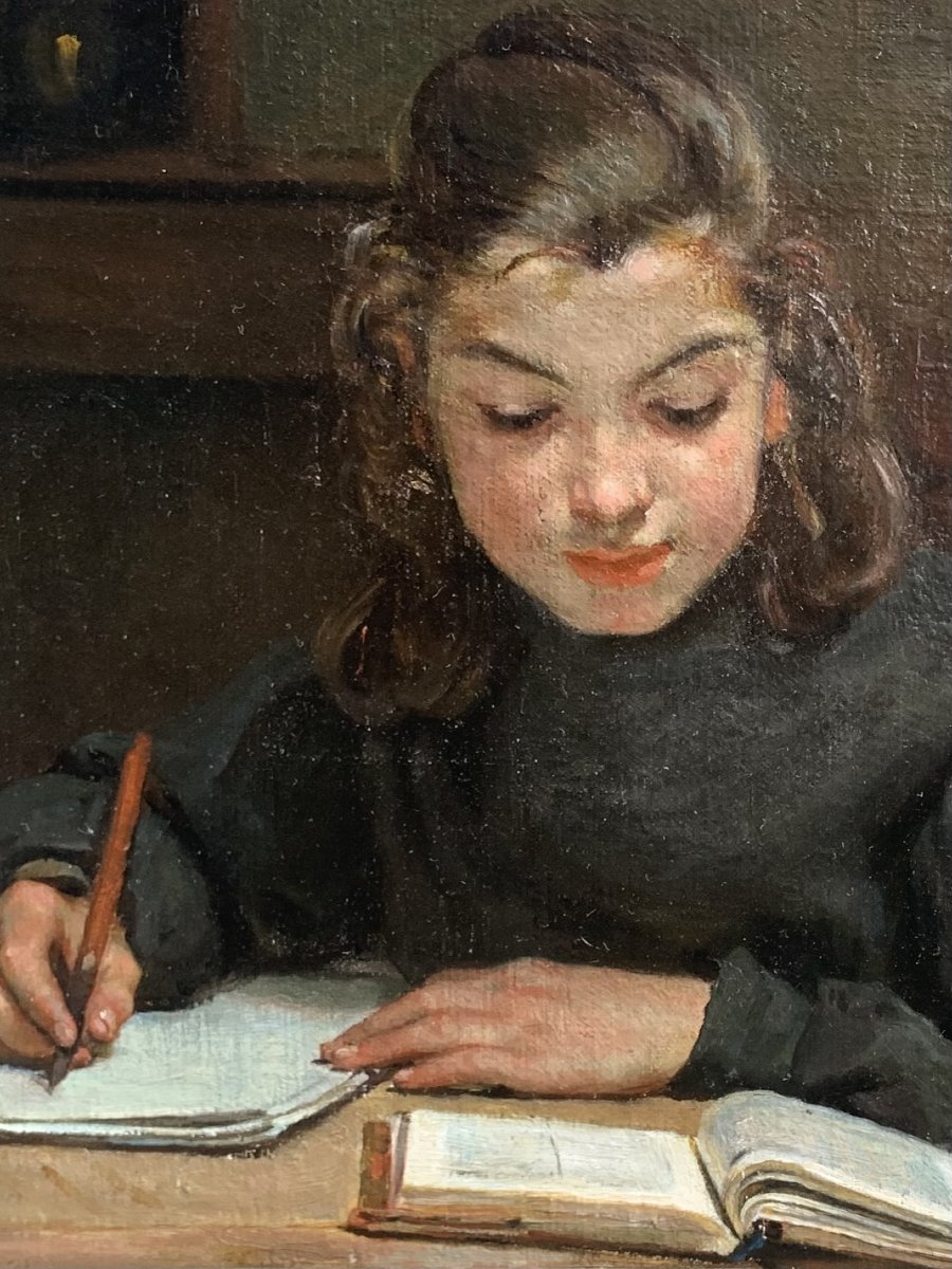 Joseph BAIL, L'Ecolière, huile sur toile - Réalisme, Ribot, Bonvin