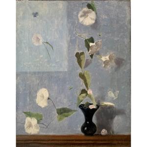 Oil On Canvas Circa 1910 - Bindweed And The Butterfly 