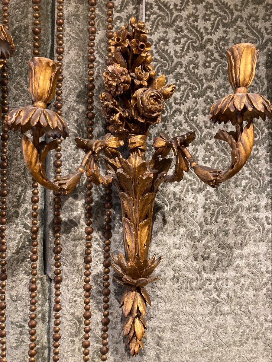 Pair Of Gilded Wood Sconces -photo-3