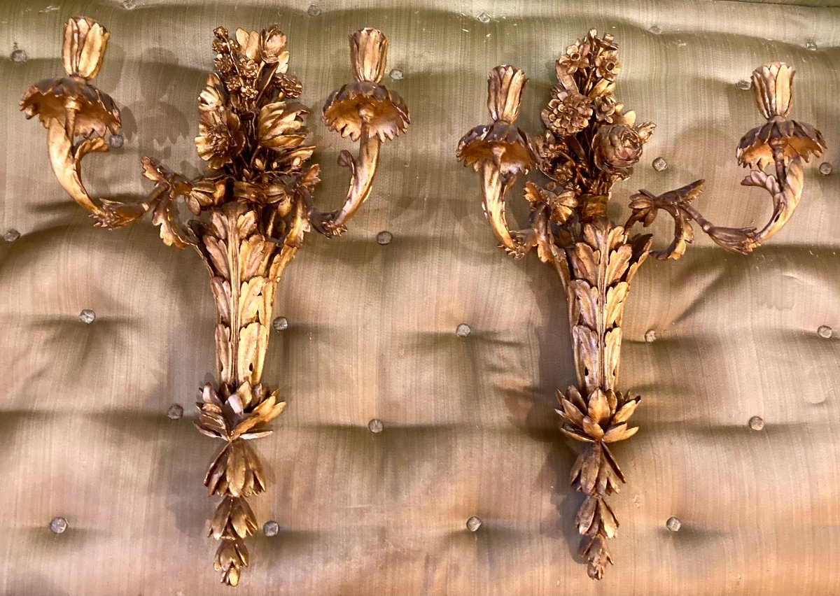Pair Of Gilded Wood Sconces -photo-4