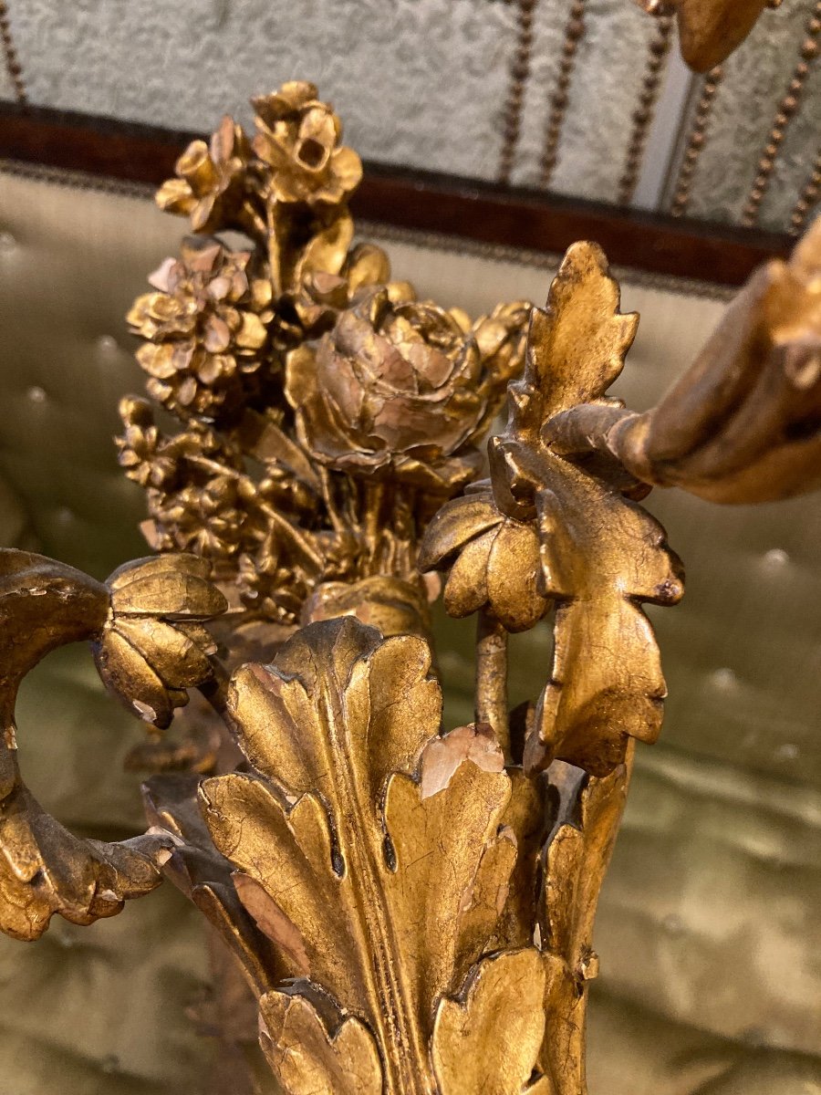 Pair Of Gilded Wood Sconces -photo-2