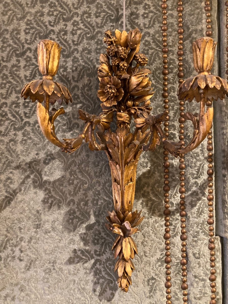 Pair Of Gilded Wood Sconces -photo-3