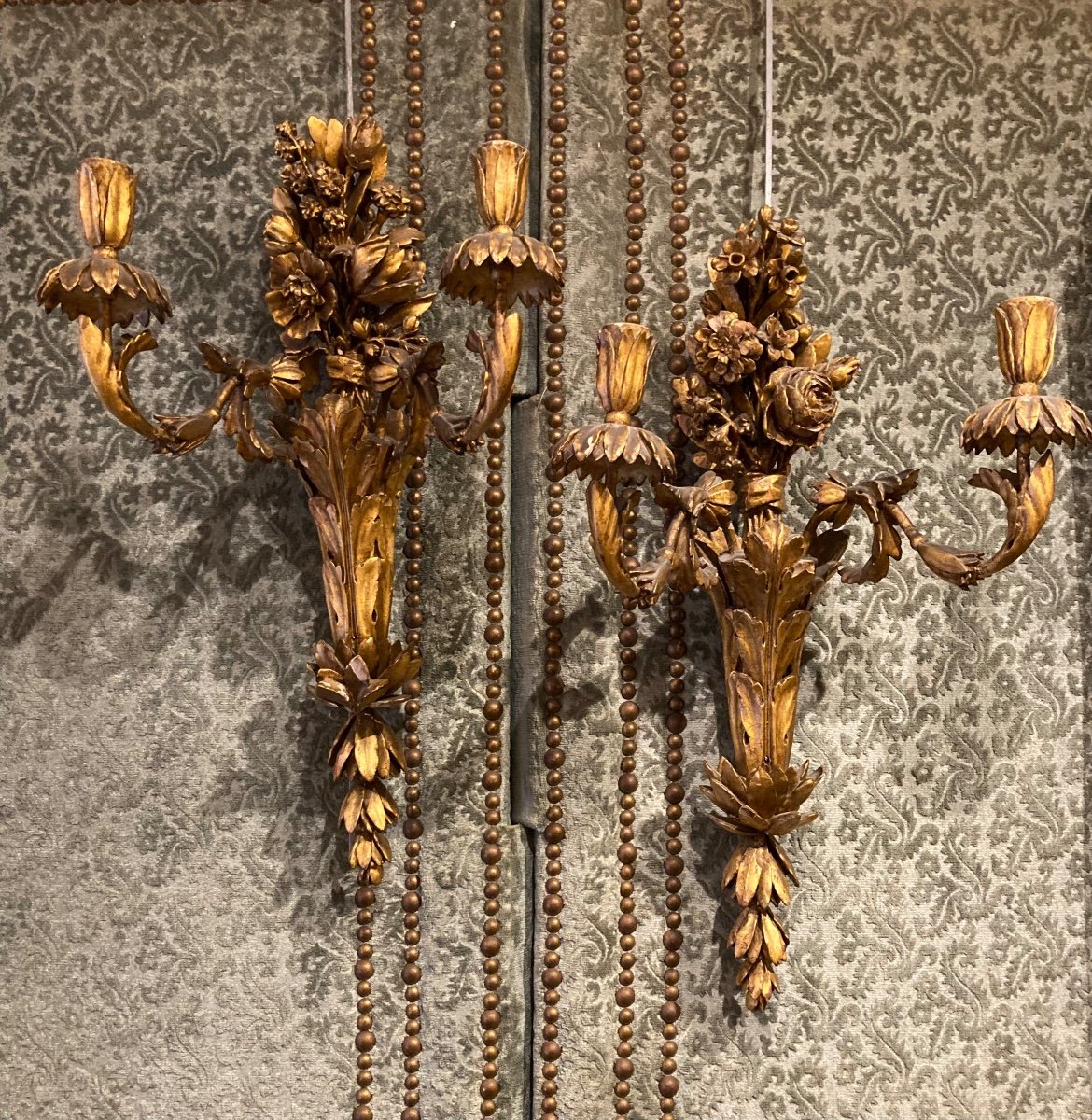 Pair Of Gilded Wood Sconces 