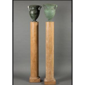 Paire de colonnes avec vases lumineux 