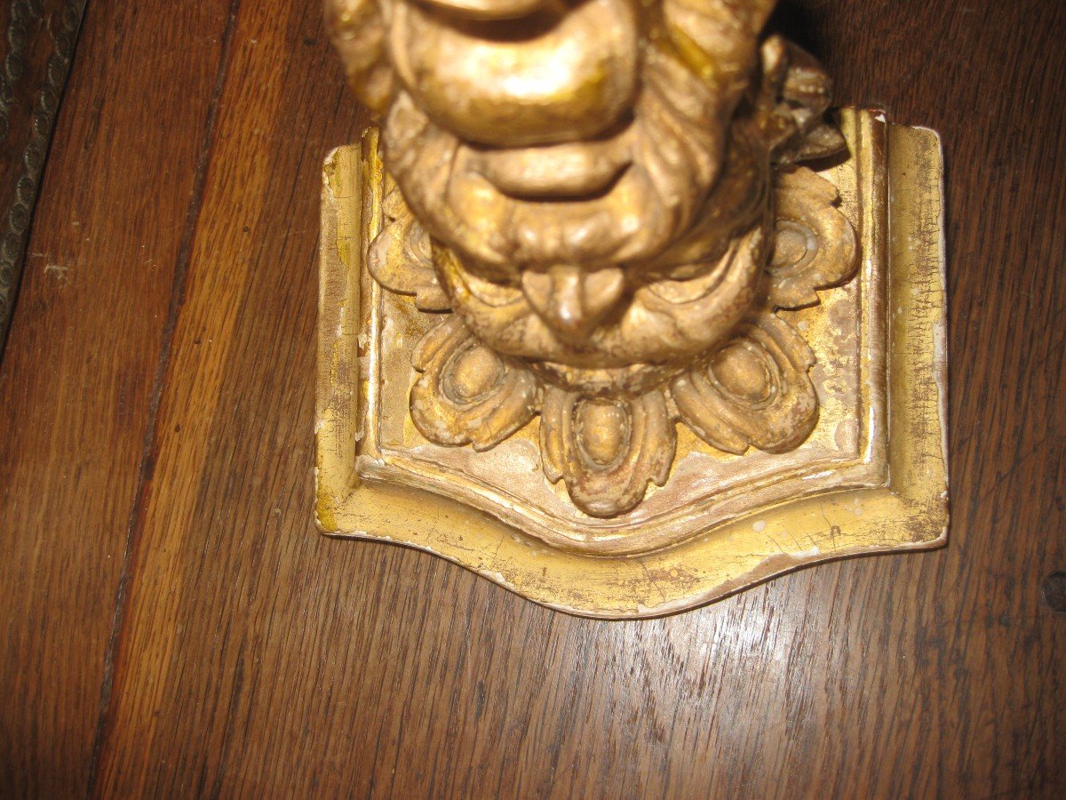 Fauna Head In Carved And Gilded Wood From The Nineteenth Century Forming A Console.-photo-4