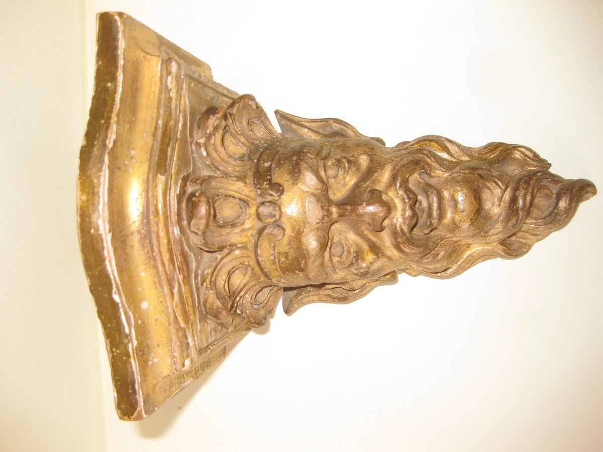 Fauna Head In Carved And Gilded Wood From The Nineteenth Century Forming A Console.-photo-5