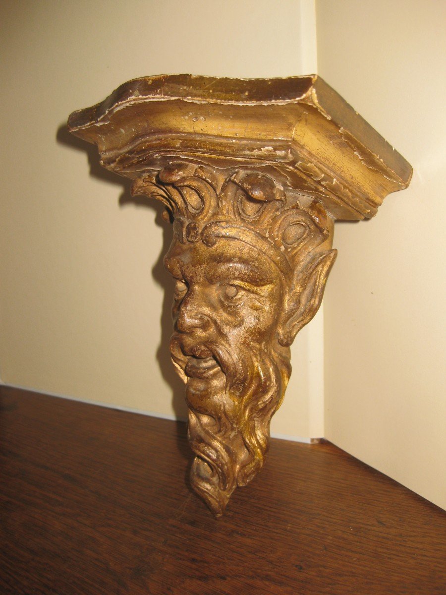 Fauna Head In Carved And Gilded Wood From The Nineteenth Century Forming A Console.-photo-6