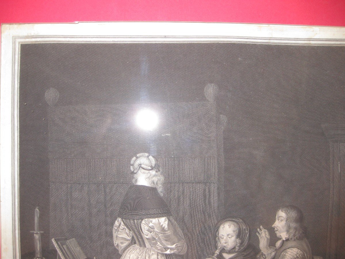 "instruction Paternelle " Gravure XVIII° De Jean Georges Wille d'Après Gerard Ter Borch .-photo-2