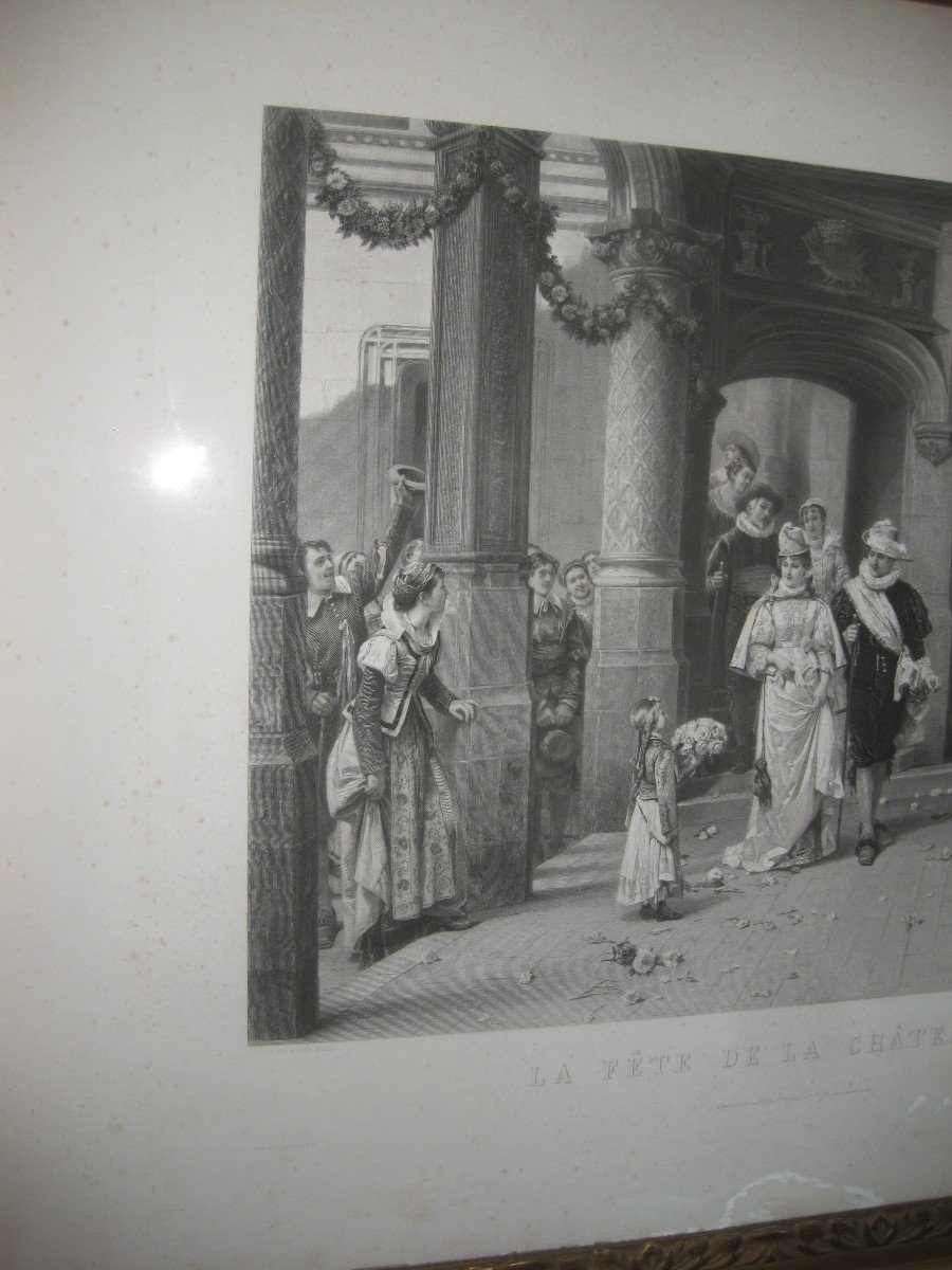 "la Fête De La Chatelaine" Gravure XIX° Des Frères Varin d'Après Adrien Moreau .-photo-4