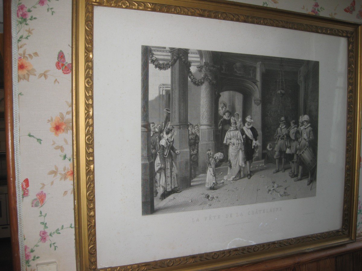 "la Fête De La Chatelaine" Gravure XIX° Des Frères Varin d'Après Adrien Moreau .