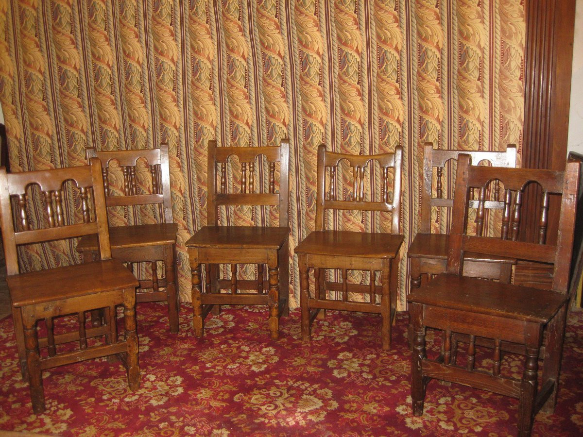 6 Rustic Basque Chairs In Oak 18th Century.-photo-2