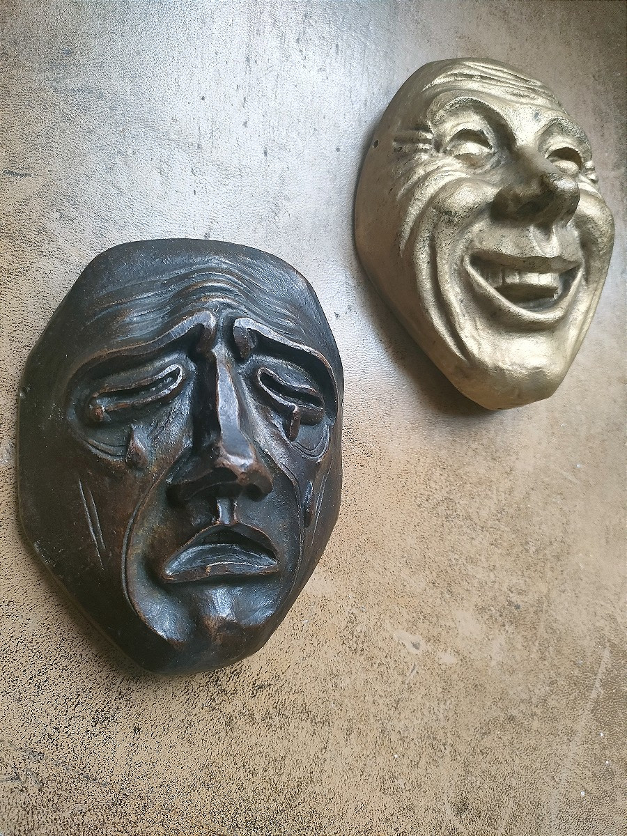 Pair Of Bronze Masks - Signed Feuillâtre-photo-2