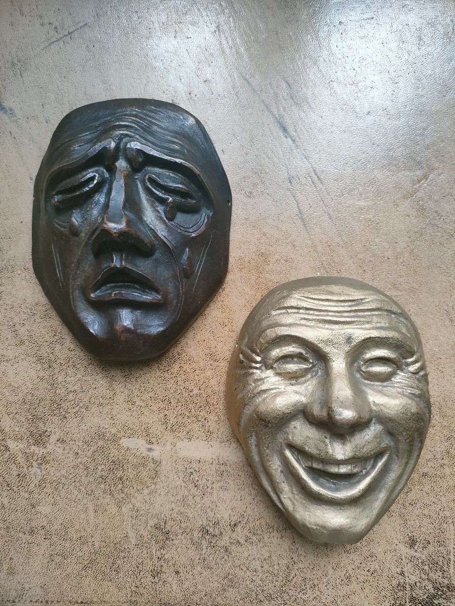 Pair Of Bronze Masks - Signed Feuillâtre