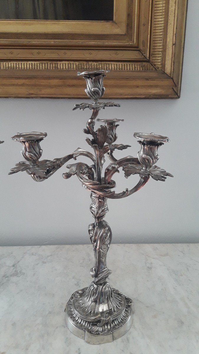 Pair Of Rocaille Candlesticks - XIXth-photo-3