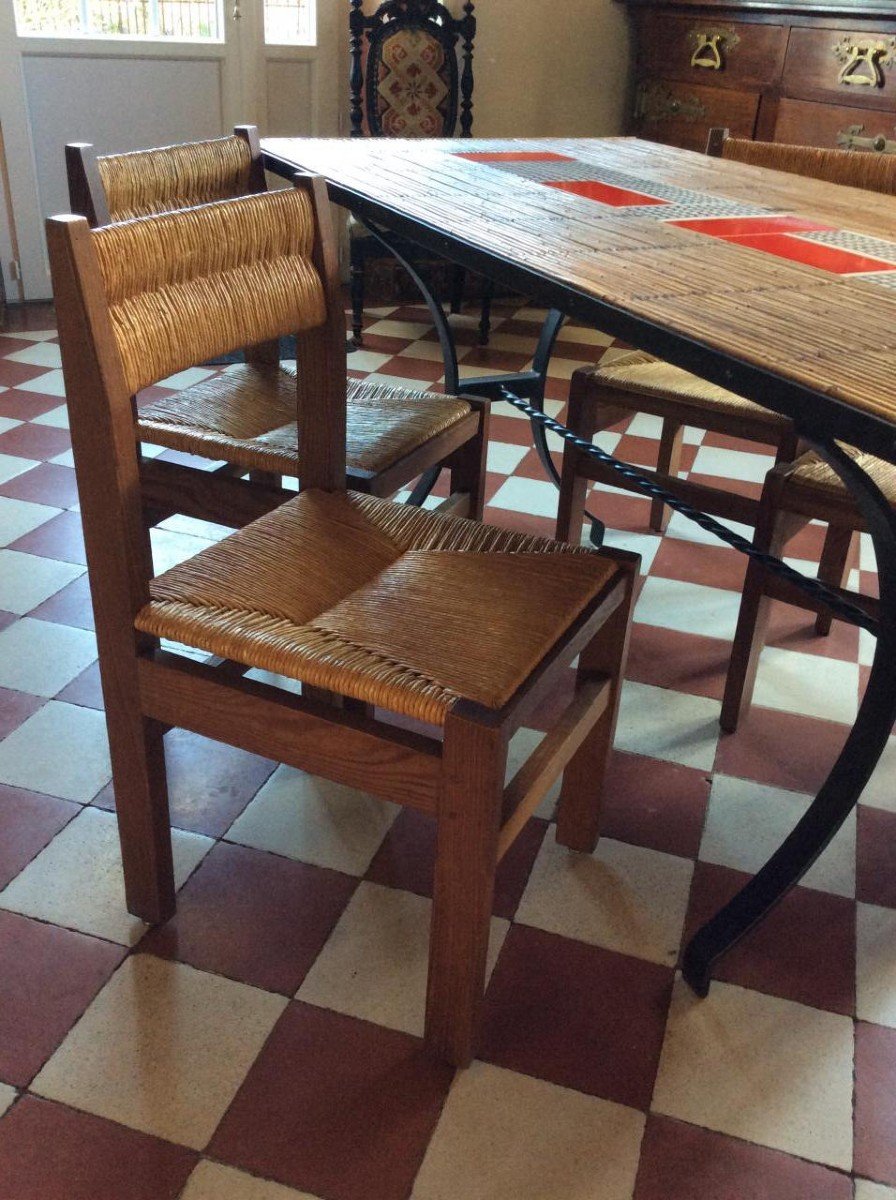 Ensemble De 4 Chaises Paillées - René Sourzac-photo-3