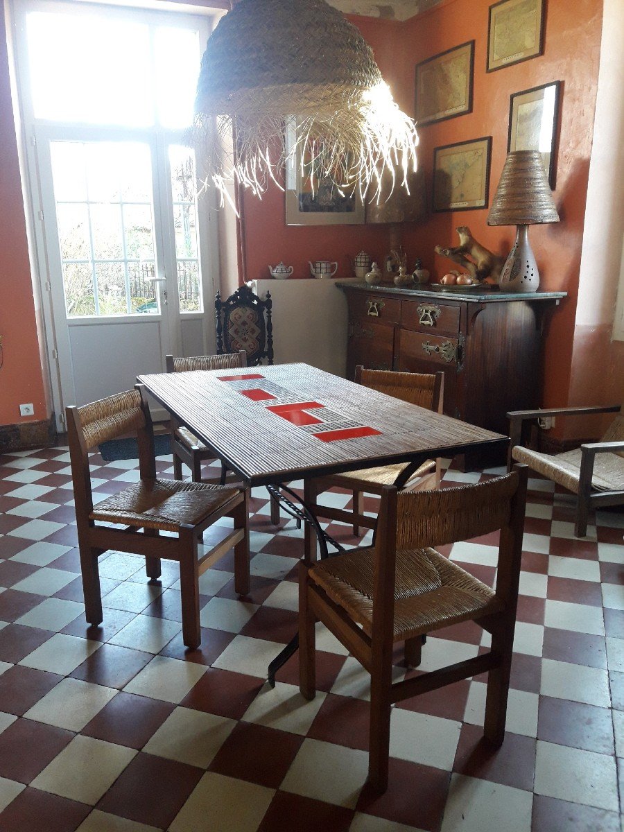 Ensemble De 4 Chaises Paillées - René Sourzac-photo-4