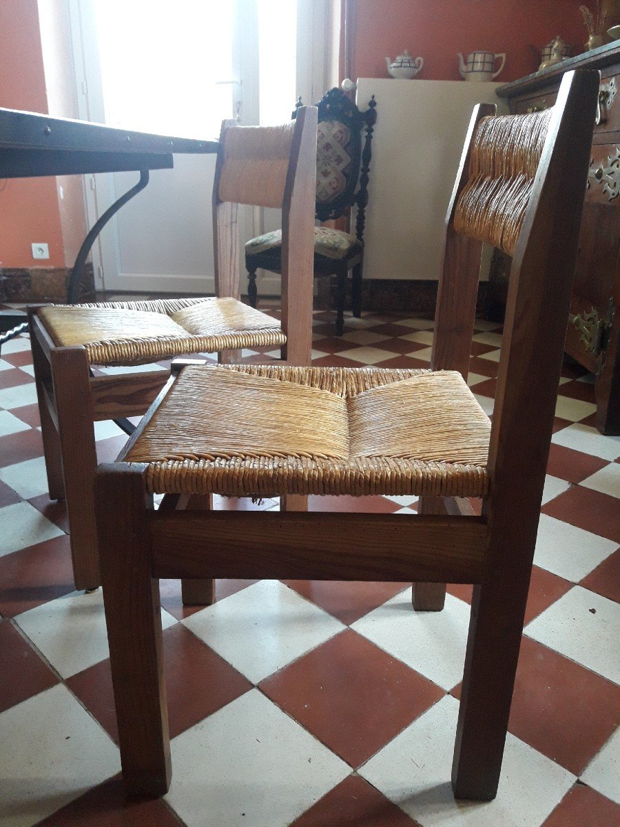 Ensemble De 4 Chaises Paillées - René Sourzac-photo-2