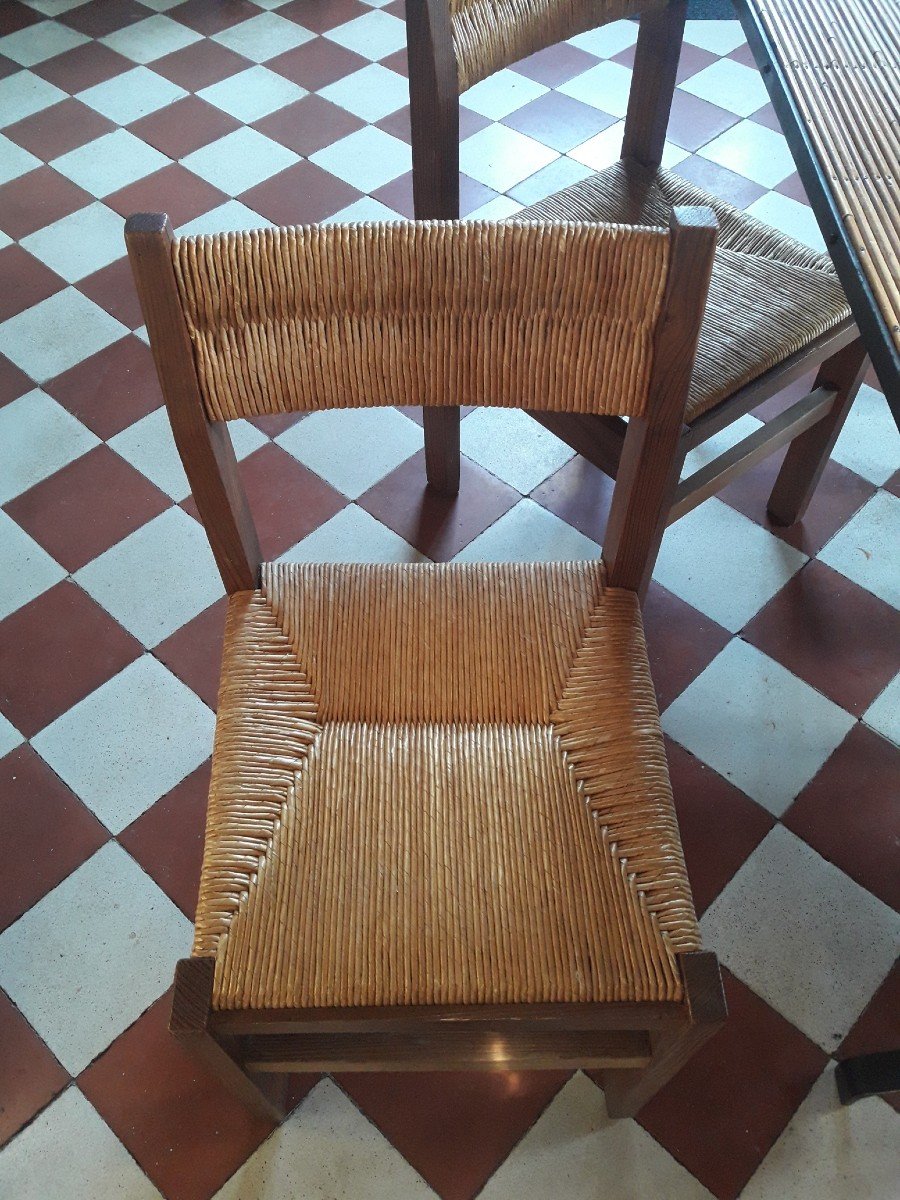 Ensemble De 4 Chaises Paillées - René Sourzac-photo-4